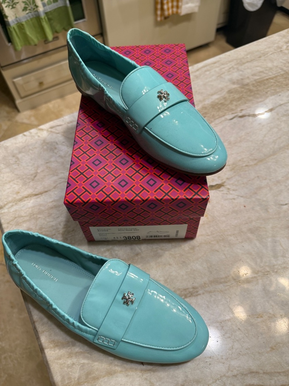 Tory Burch Patent Leather Loafers in Turquoise